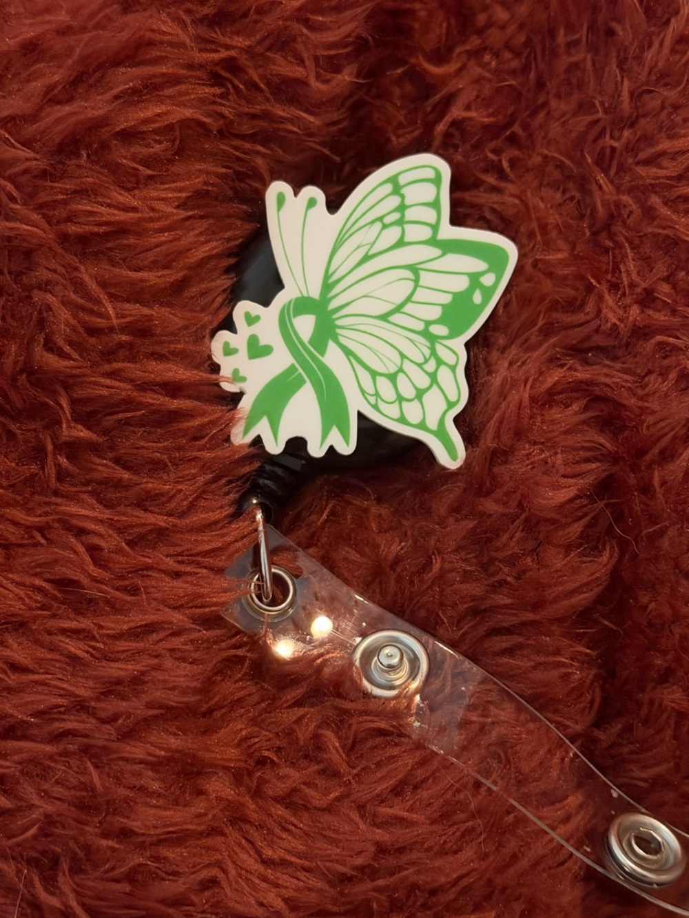 Green Butterfly Ribbon Badge Reel Key & Card Holder